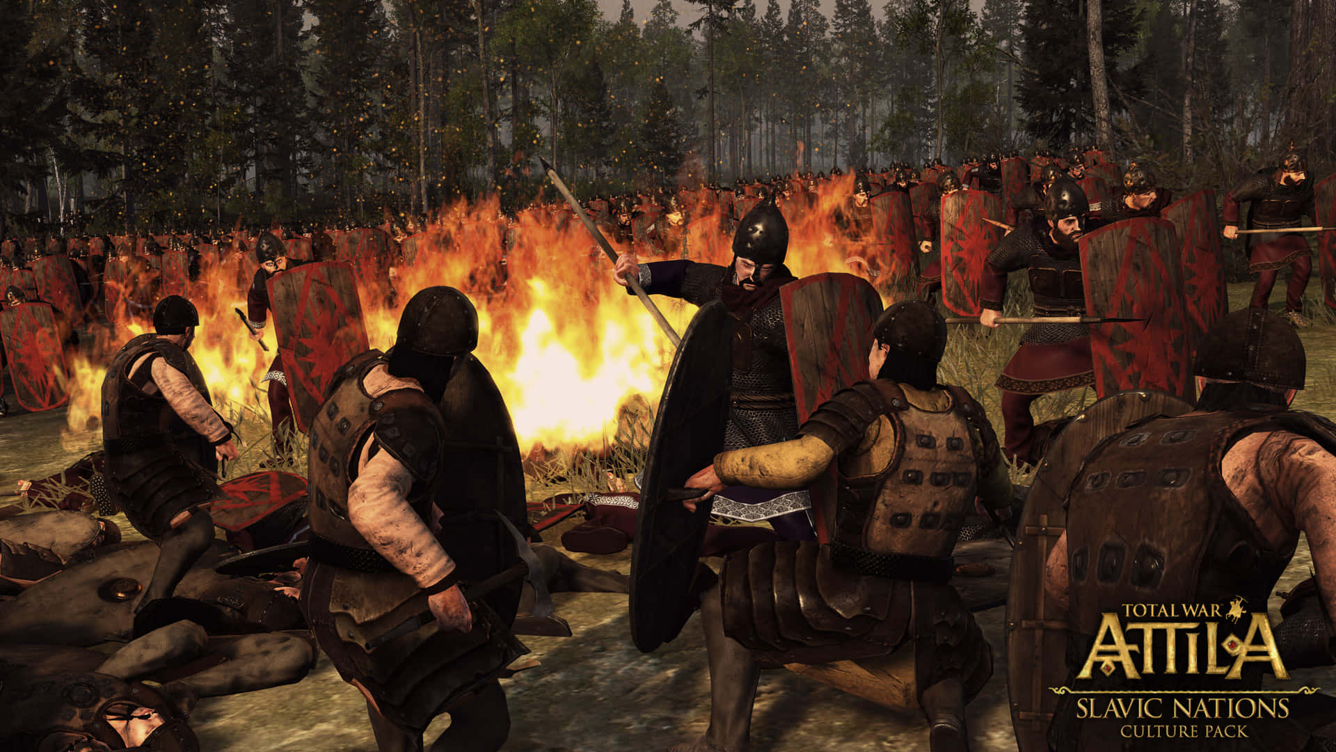 A Group Of People In Armor Standing In Front Of A Fire