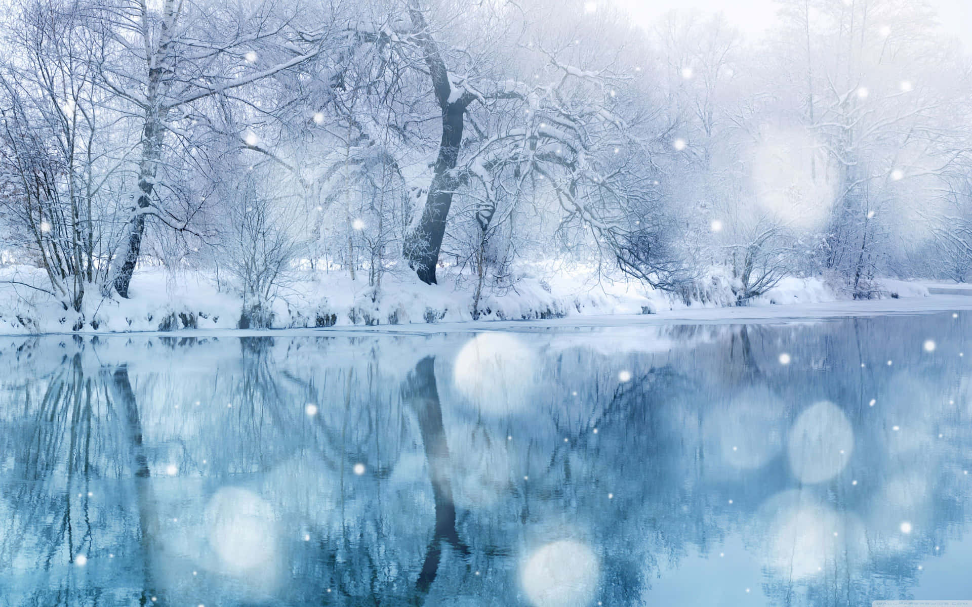 Hd Winter Background Frozen Lake With Falling Snow Background