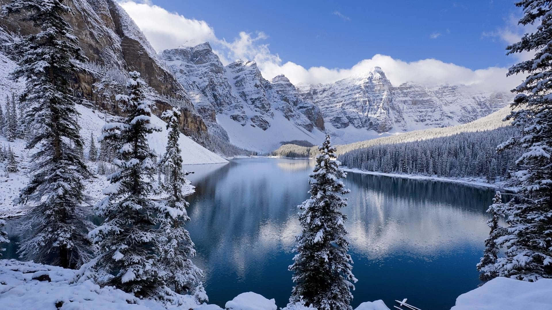 Hd Winter Background Lake With Mountains Background