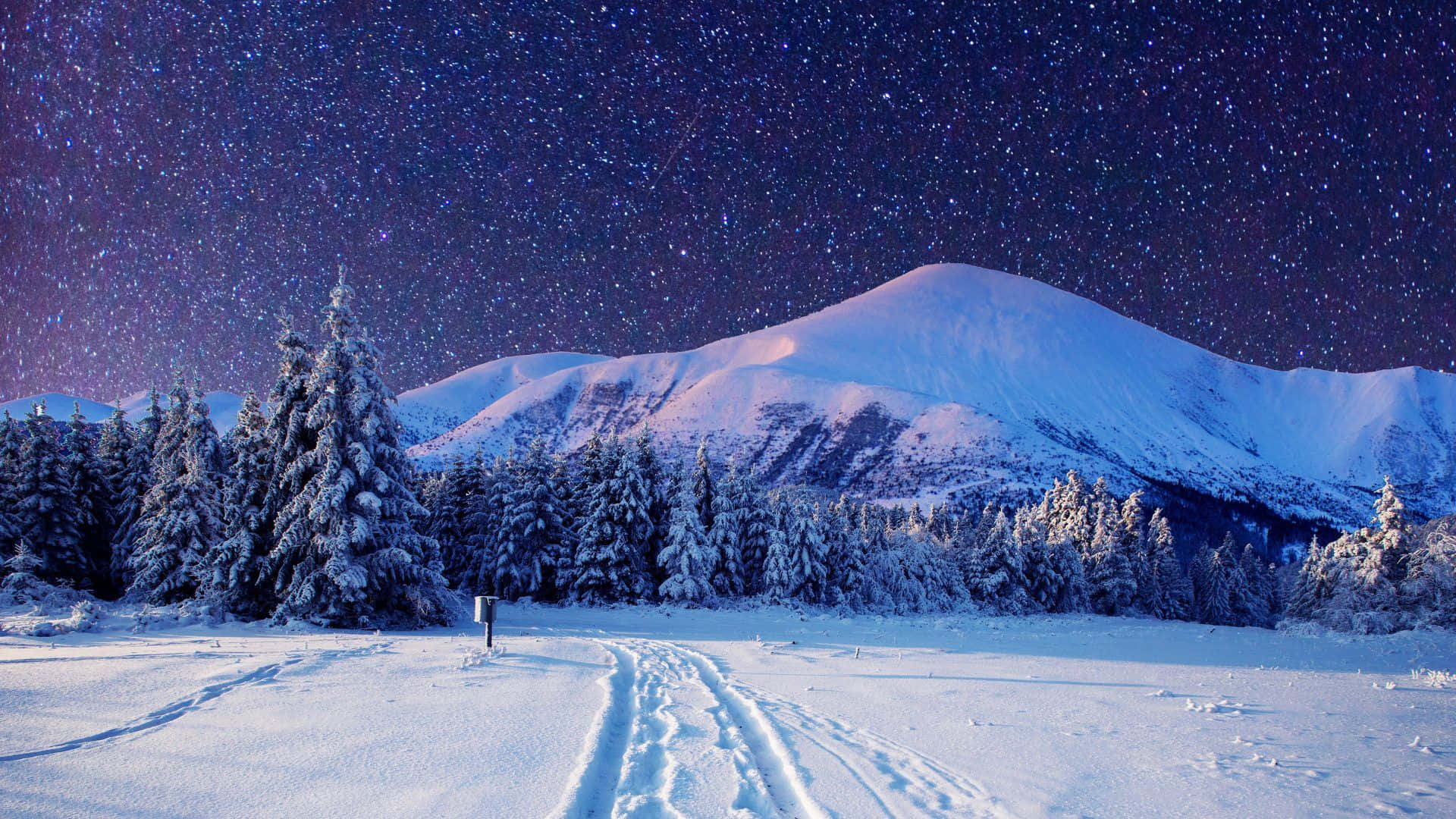 Hd Winter Background Snowy Nighttime Mountain Landscape Background