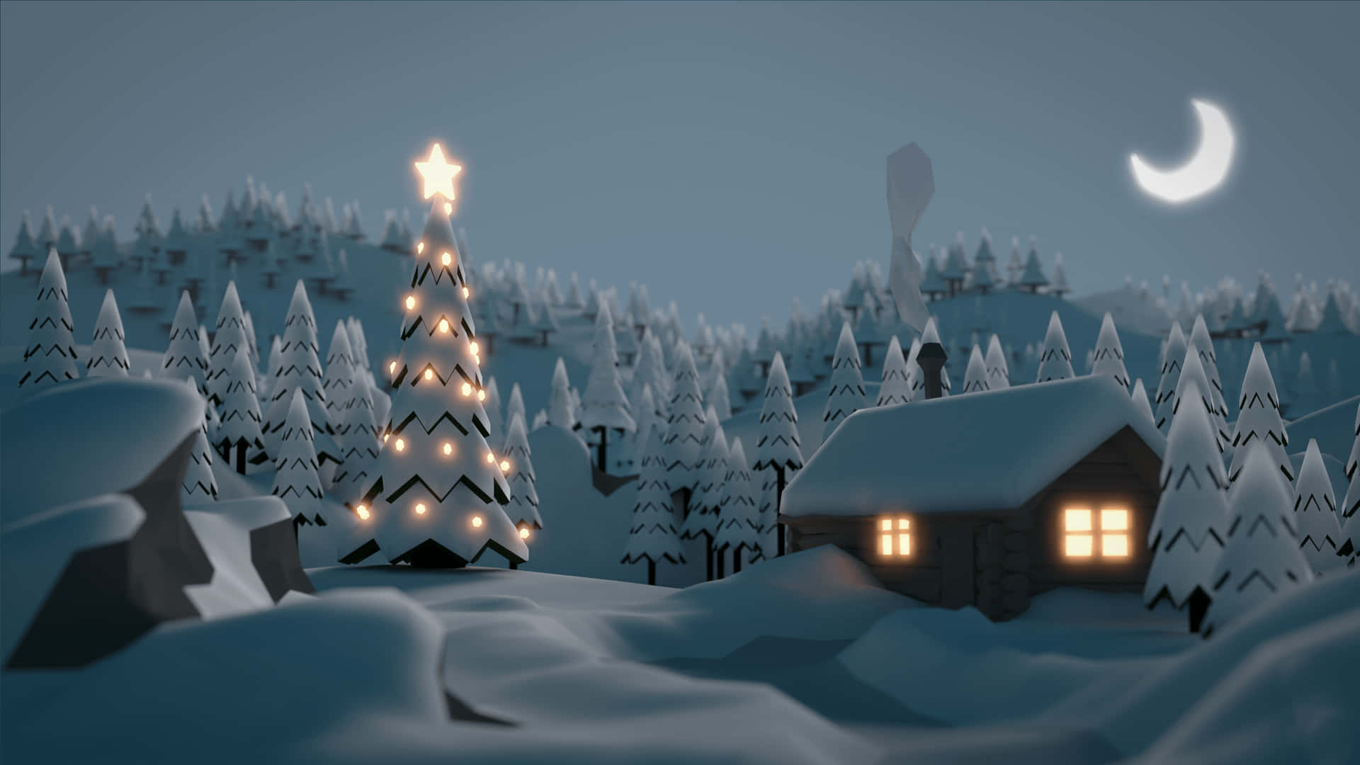 Hd Winter Background Christmas Night Bungalow Cabin Background