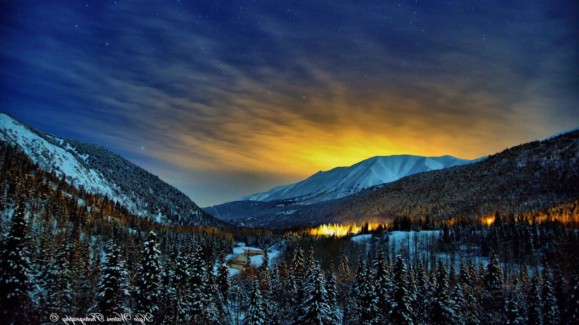 Hd Winter Background Alaska Twilight Sky Scenery Background