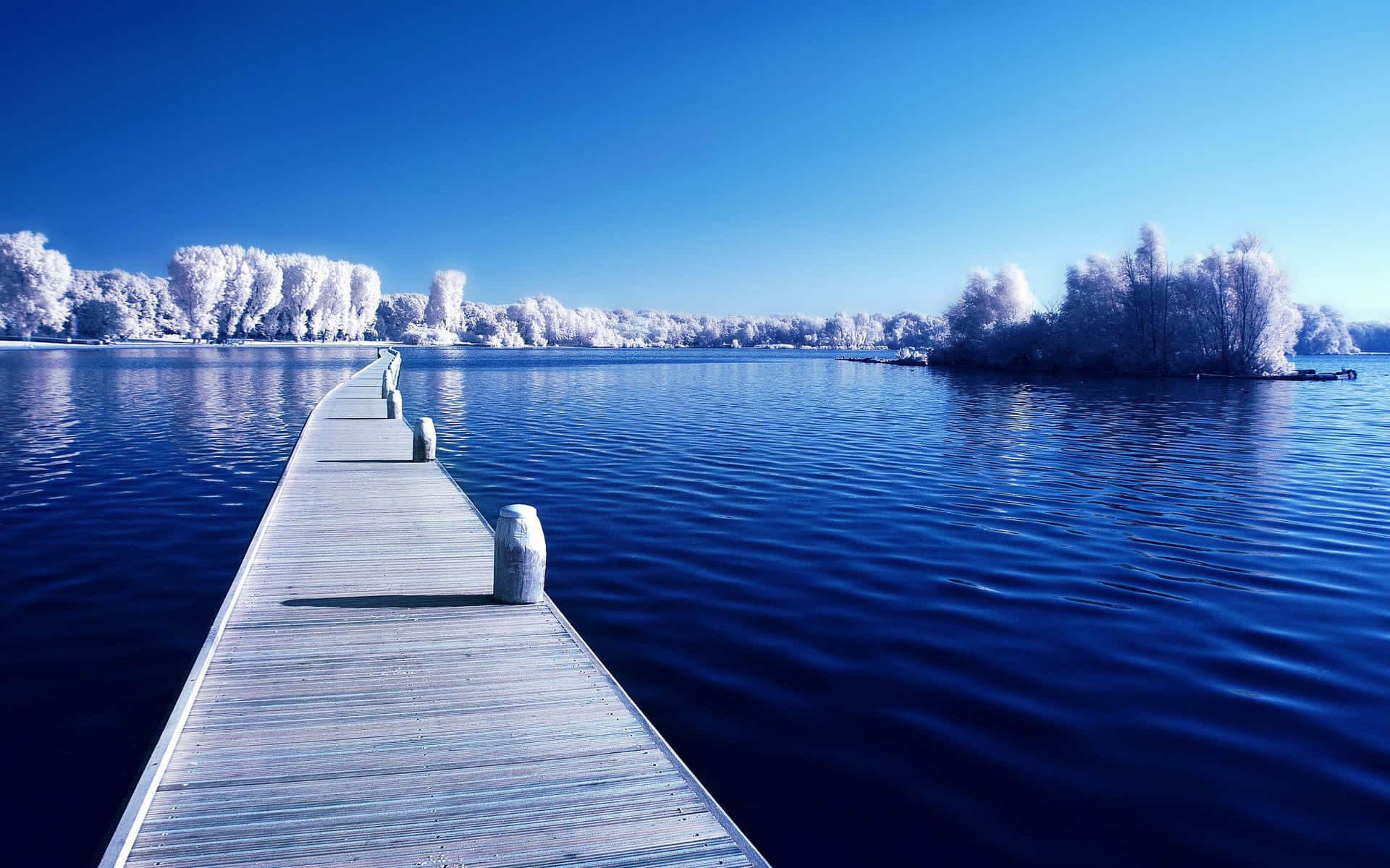 Hd Winter Background Blue Sea With Dock Background