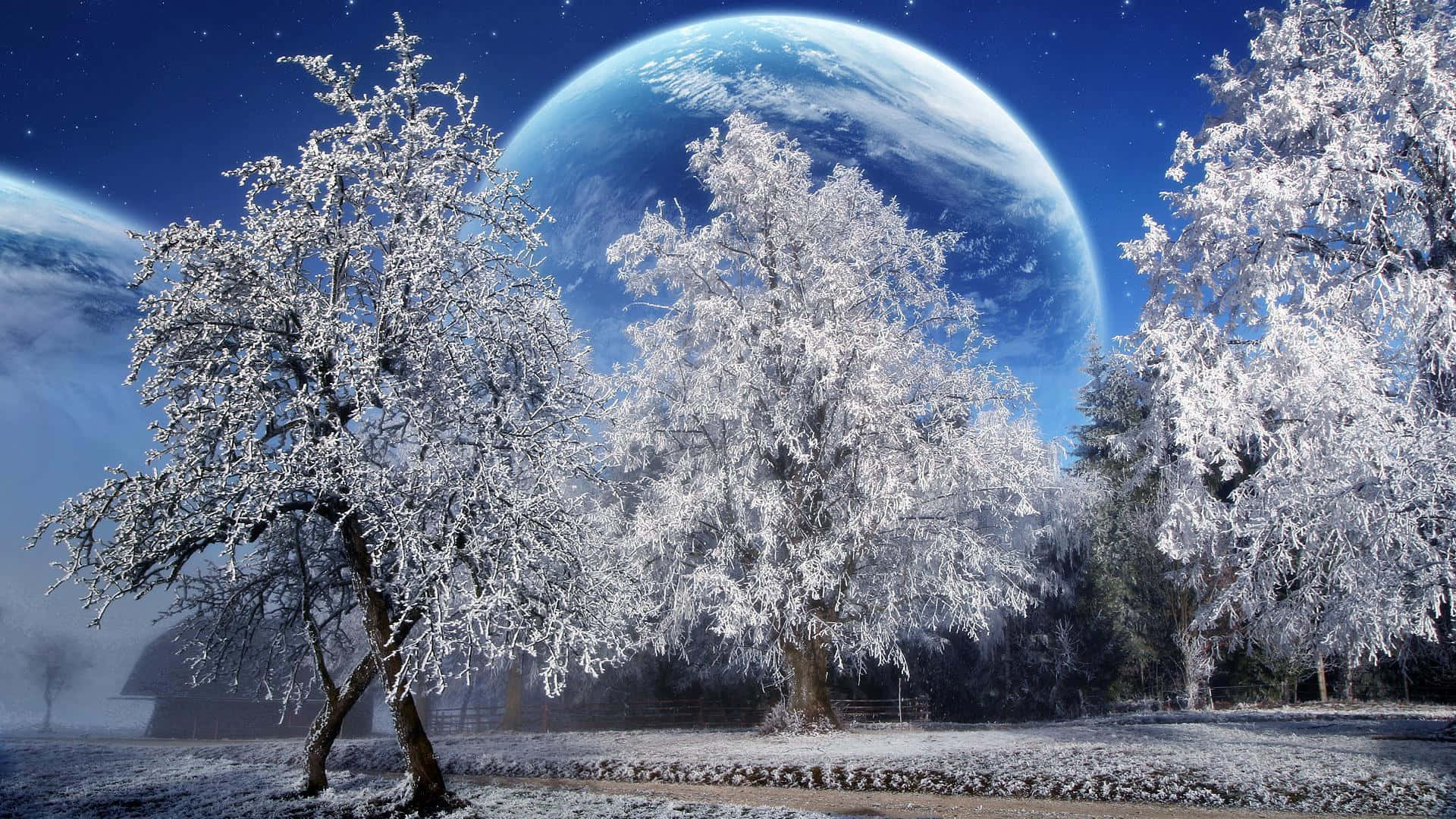 Hd Winter Background Landscape With Planet Digital Art Background