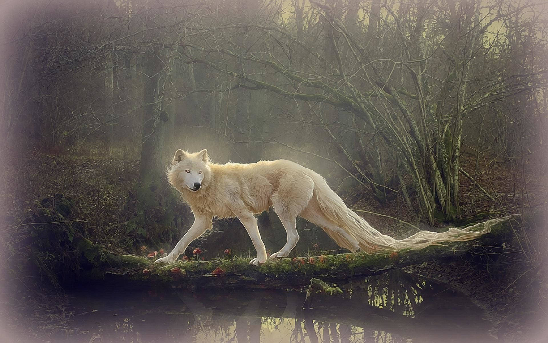 Hd Wolf Long Tail Ethereal Wallpaper
