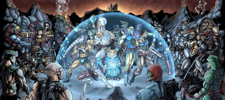 He-Man og De Magtfulde Udøvere Omgivet af Onde Skeletter udgør et fantastisk baggrundslandskab. Wallpaper