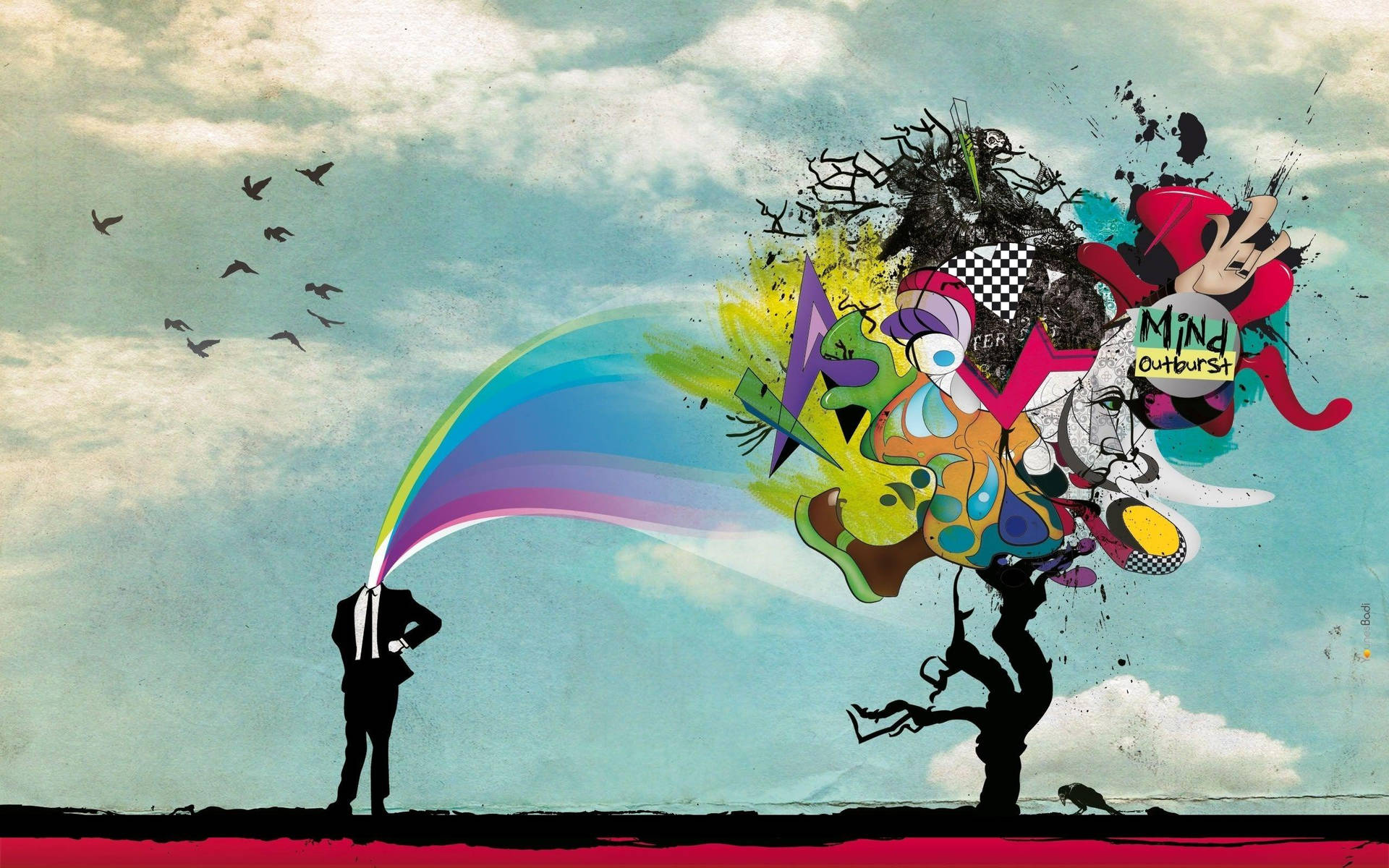 sHovedløs sind med farverige sind abstracts Wallpaper