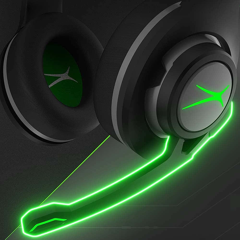 A Green Glowing Headset With A Green Light