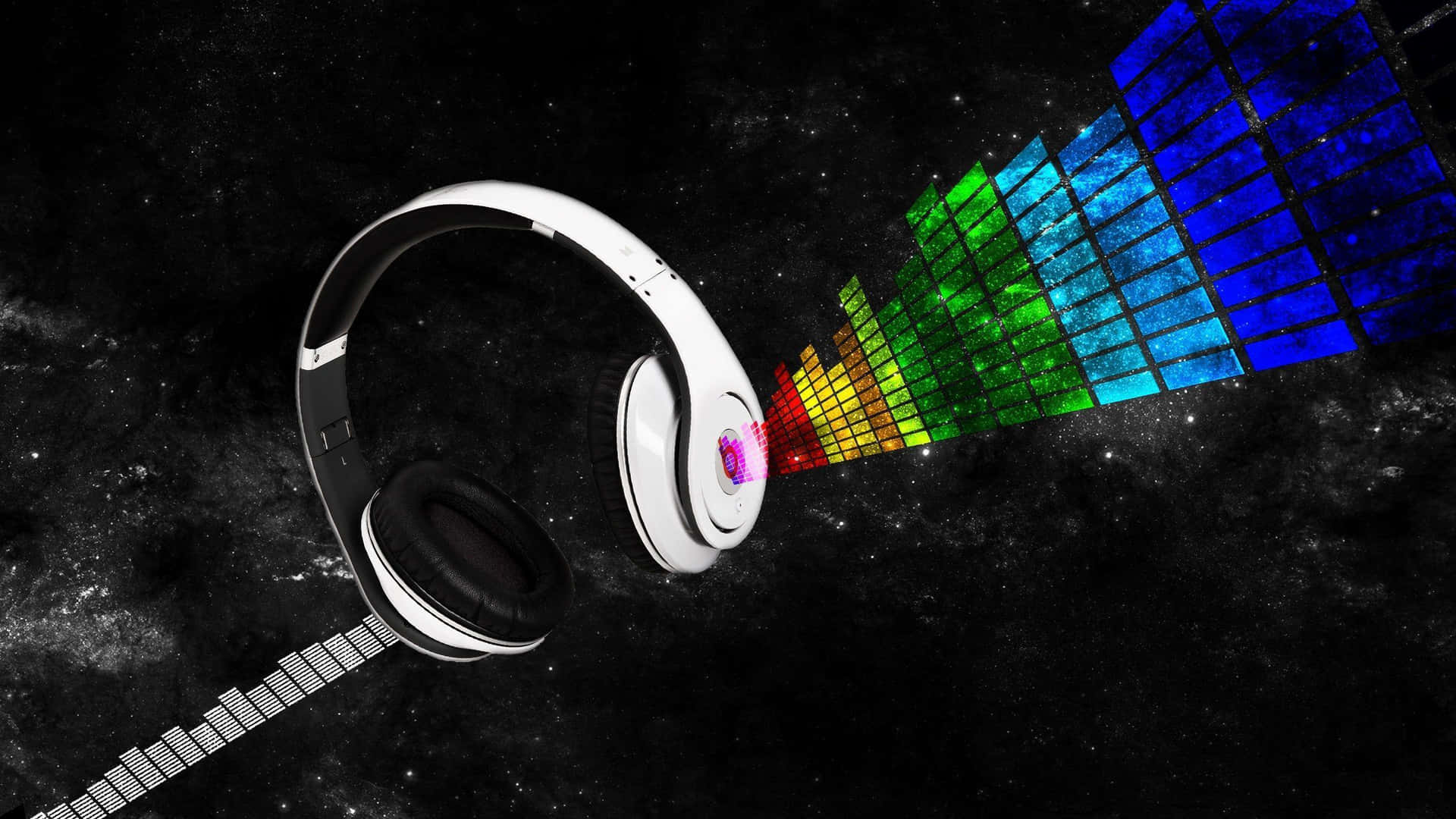 A White Headphones With A Rainbow Colored Background