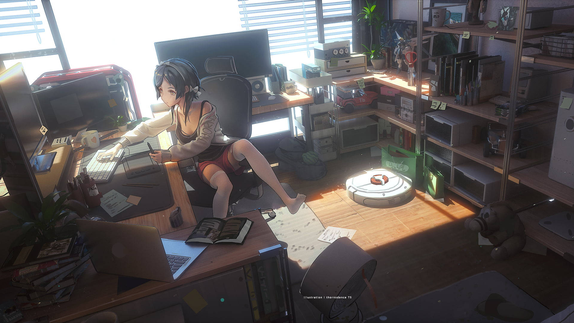 Headphones Working Desk Anime Picture