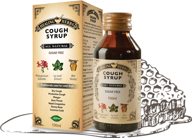 Healing Herbs Cough Syrup Packaging PNG