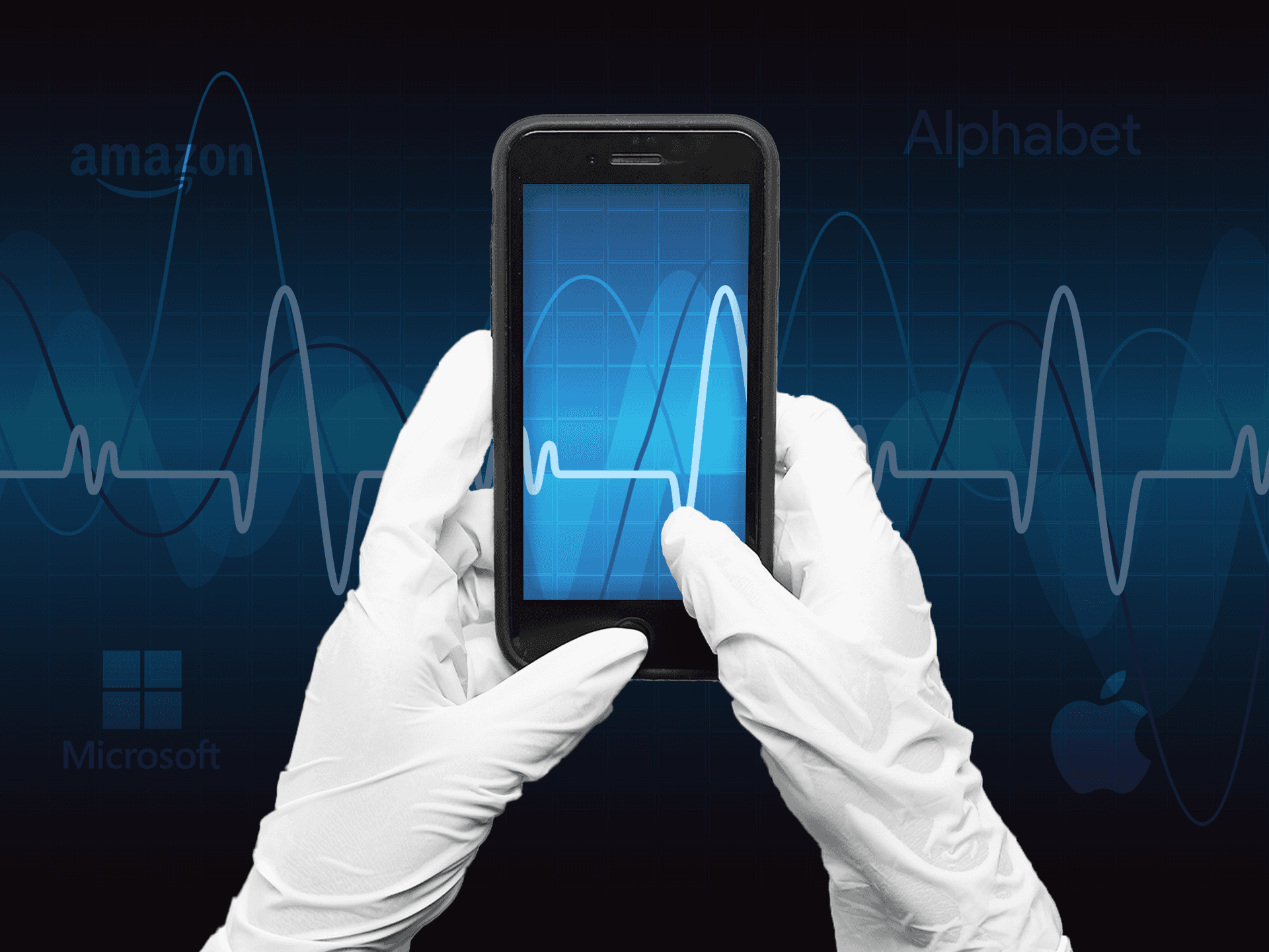A Person In White Gloves Holding A Smartphone With An Ecg Screen