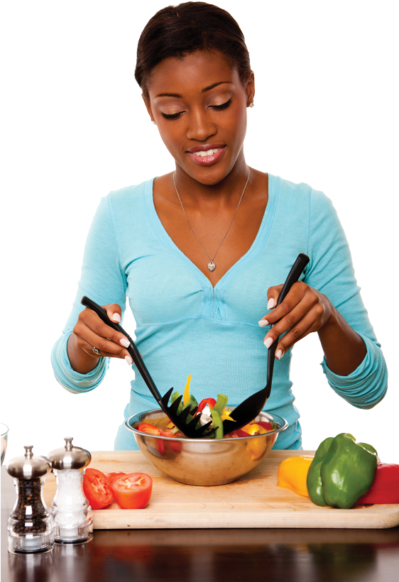 Healthy Cooking Woman Salad Preparation PNG