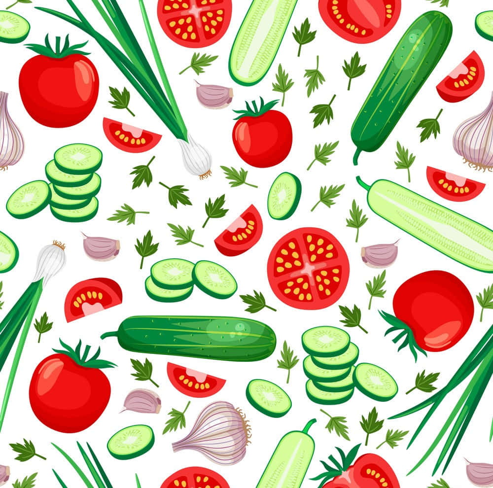 A Seamless Pattern Of Vegetables On A White Background