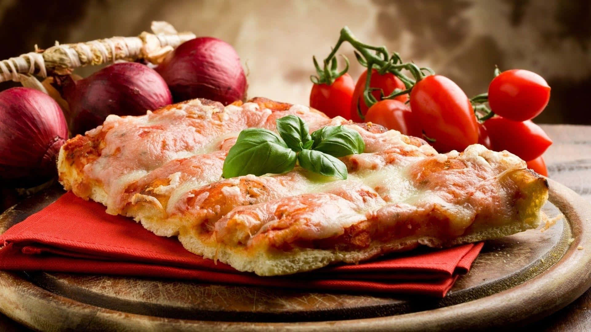 Gesundesessen: Pizza Mit Basilikum Bild