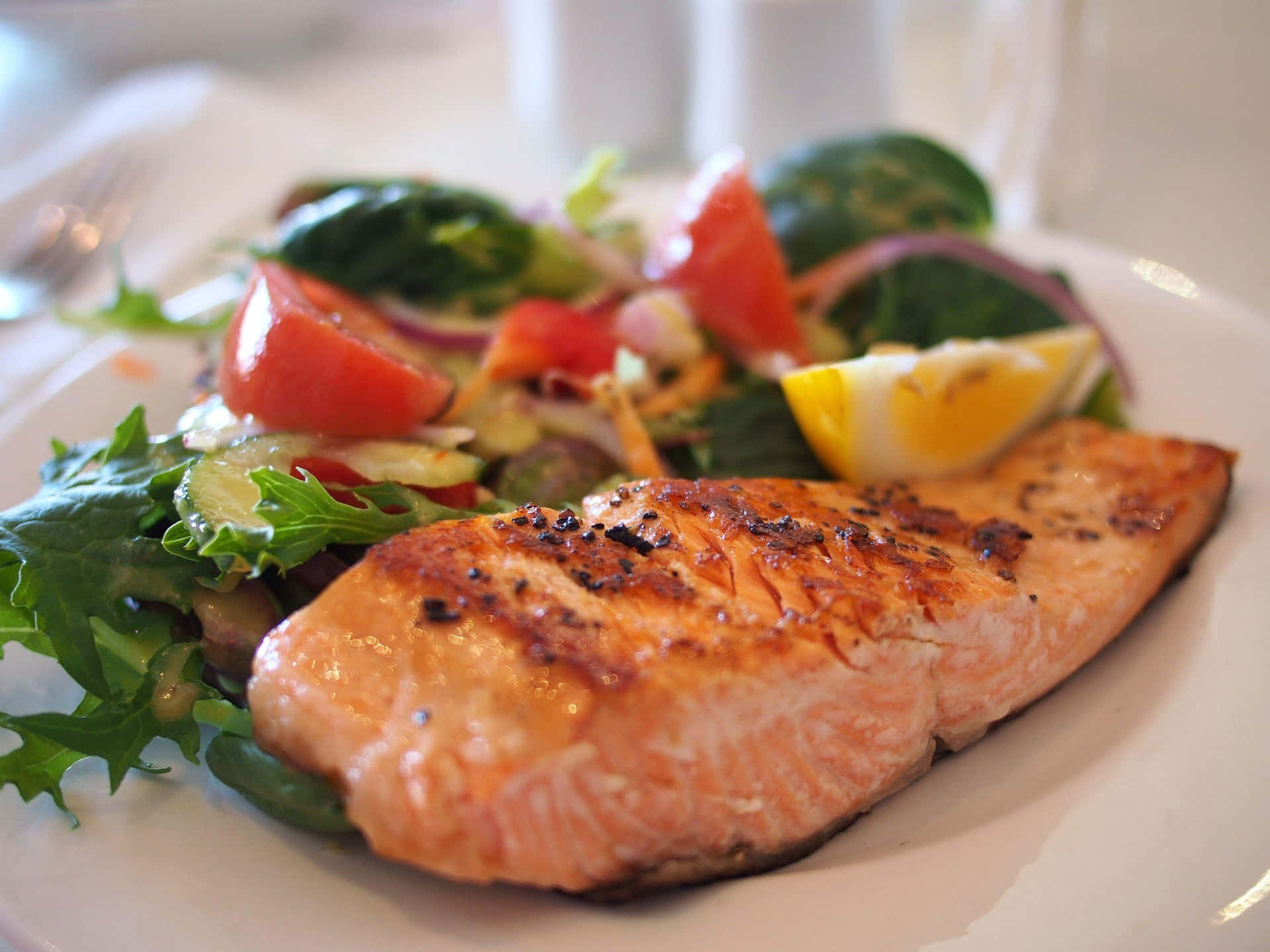 Healthy Food Grilled Salmon With Tomatoes Picture