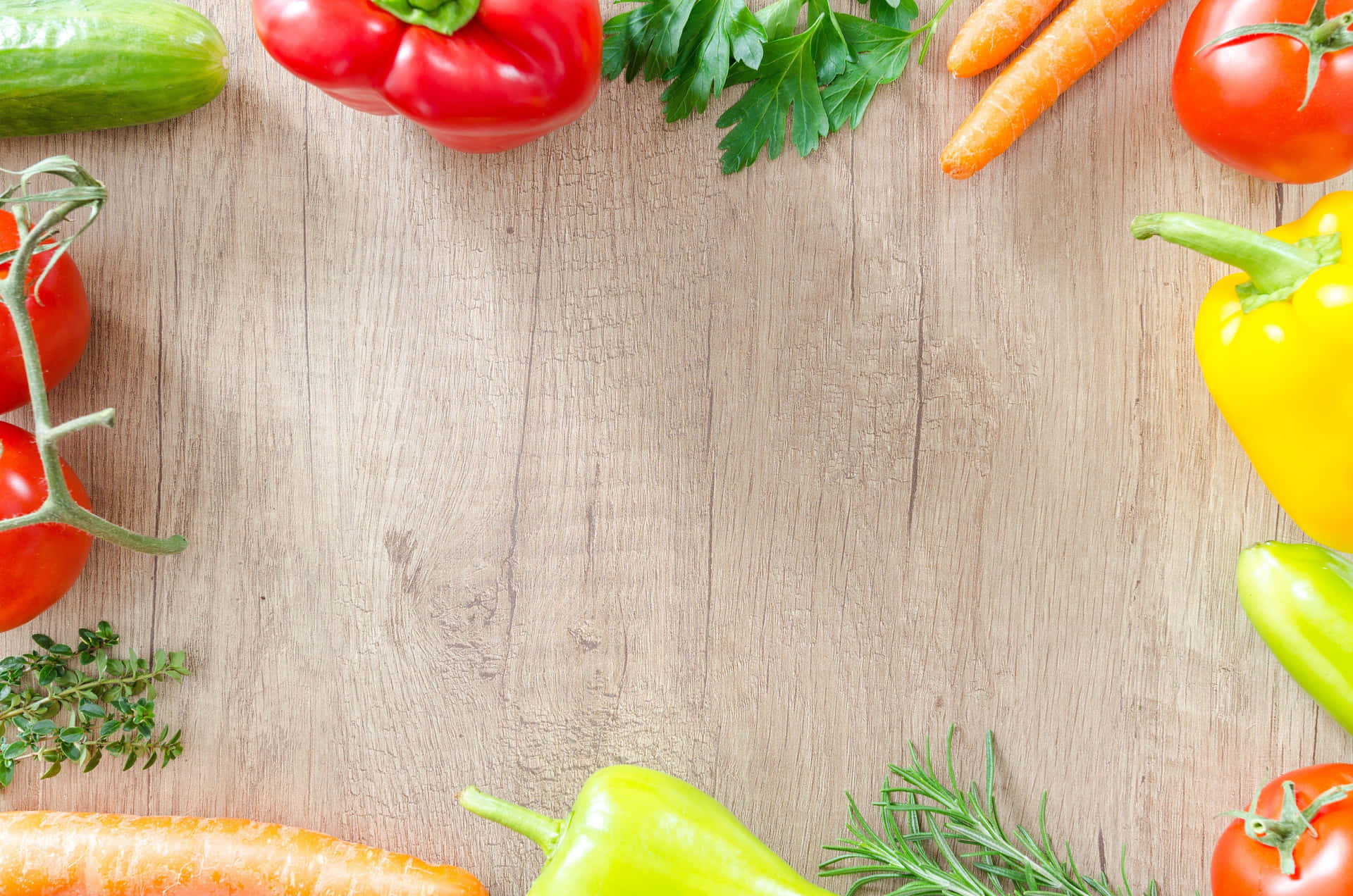 Healthy Food Vegetable Border On Wood Picture