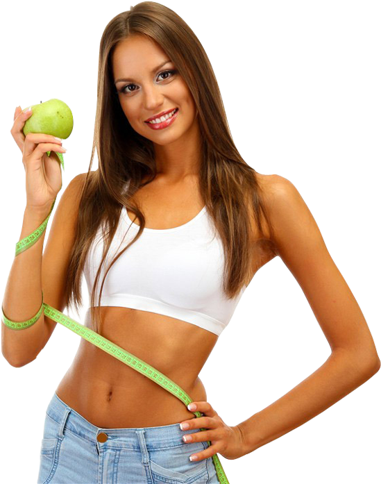 Healthy Lifestyle Concept Womanwith Appleand Tape Measure.png PNG