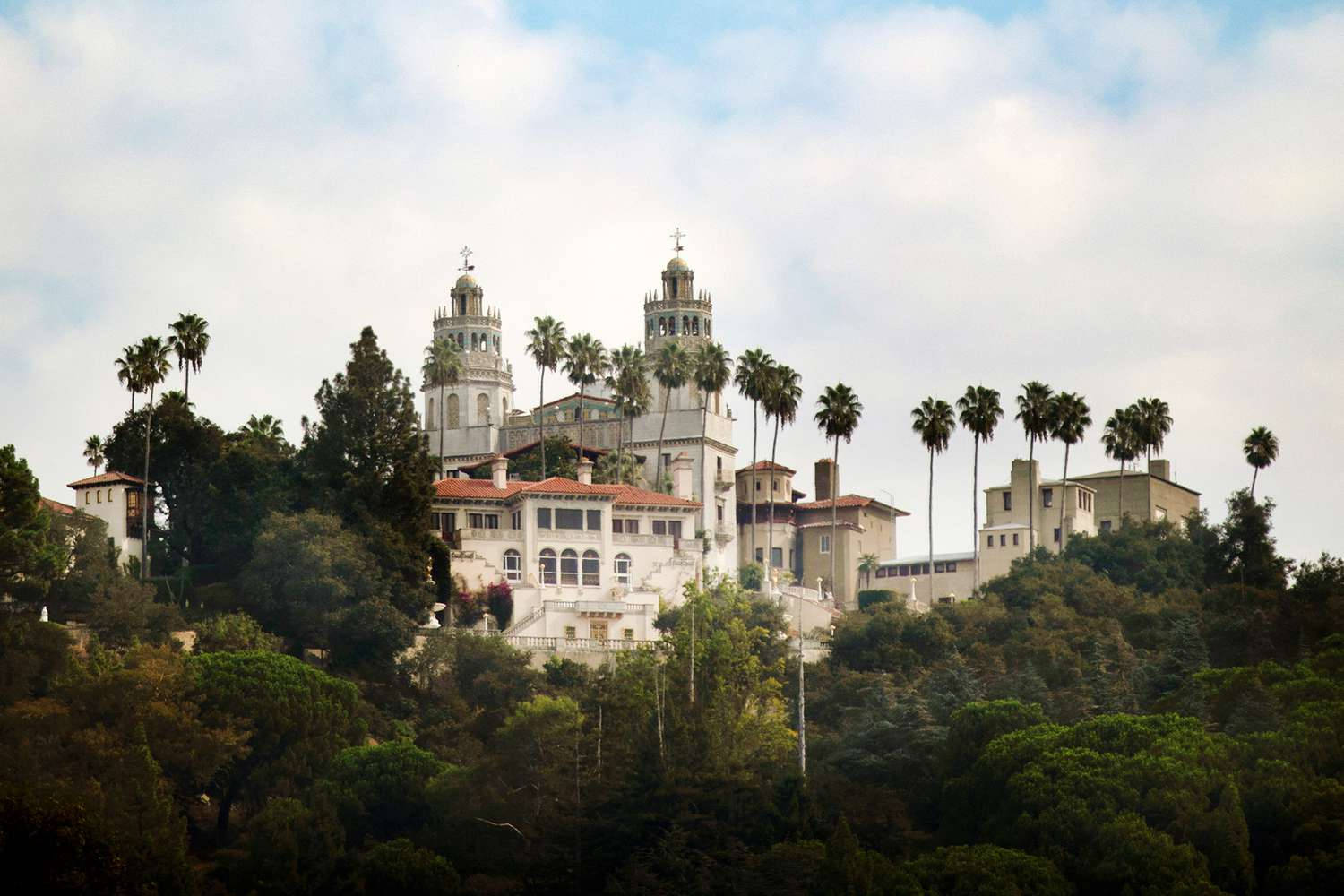 Hearst Castle's Towers With Coconut Trees Wallpaper
