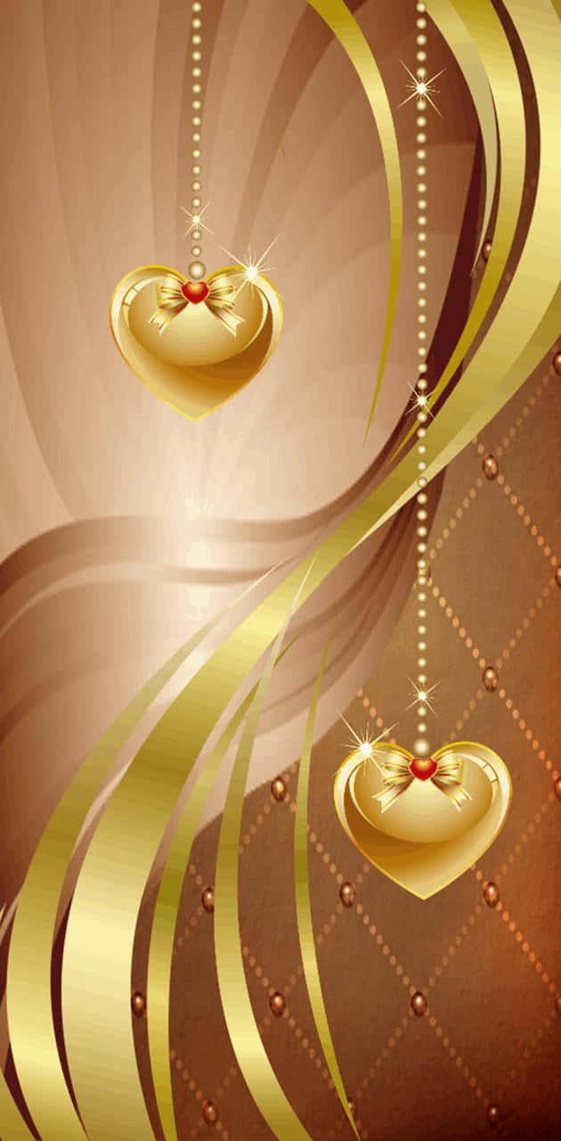 Golden Heart Background With Gold Hearts