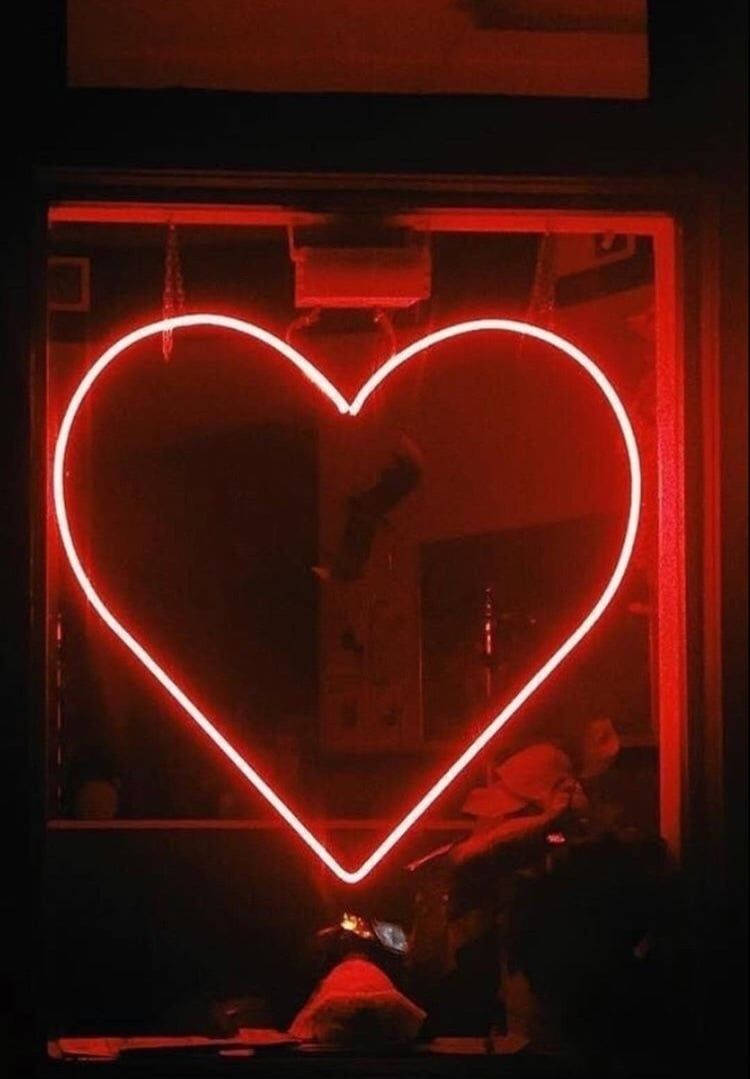 Heart Aesthetic Red Glowing Neon Heart Wallpaper