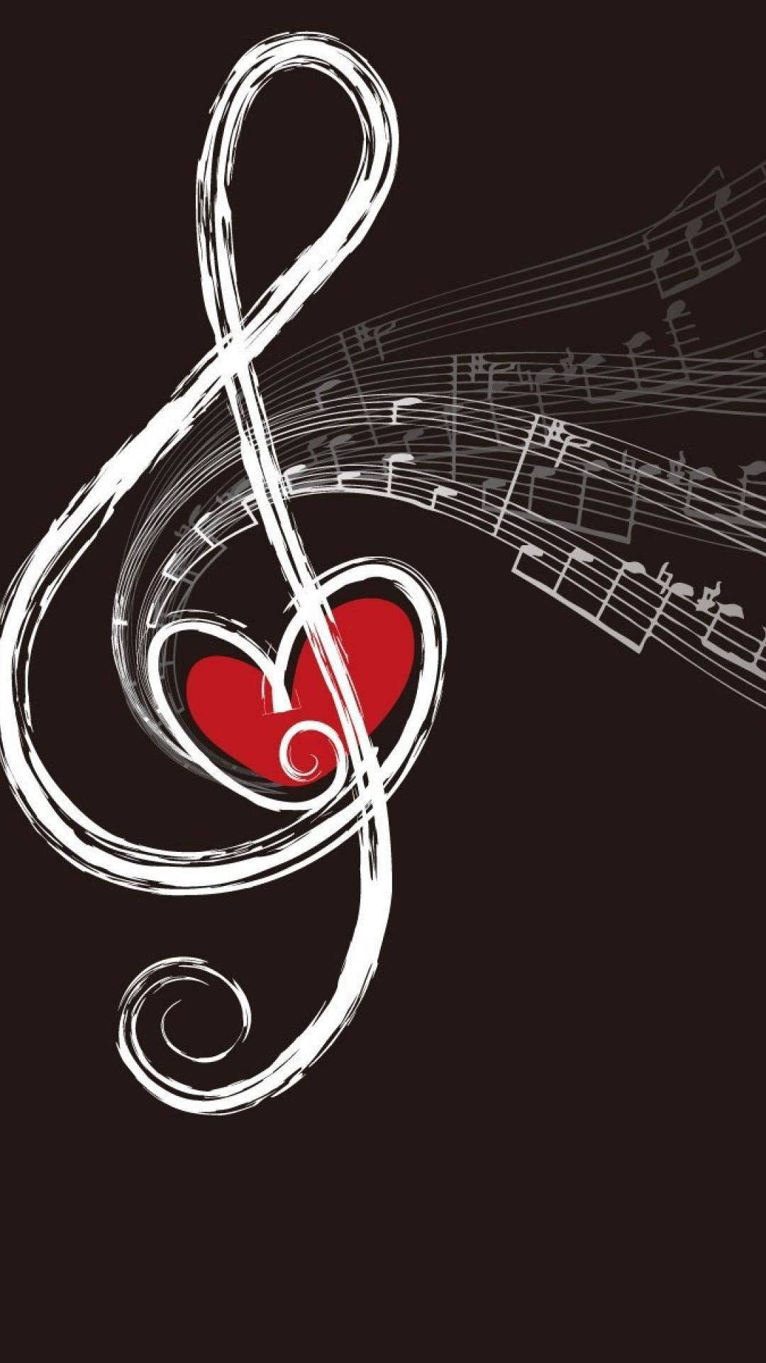 Hjerte og noter til musiktelefon Wallpaper