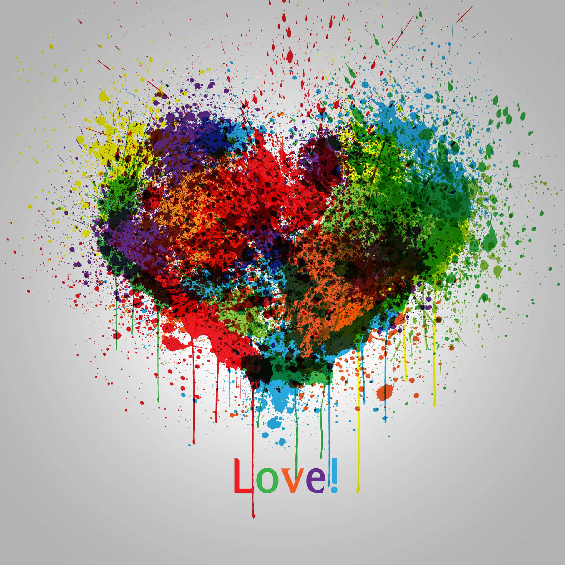 Vibrant Heart Artwork in Paint Splatters Wallpaper