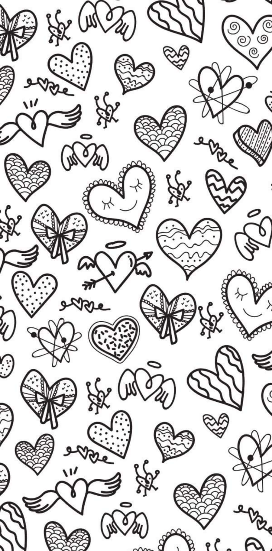 A Charming Heart Doodle Art on a Pinkish Background Wallpaper