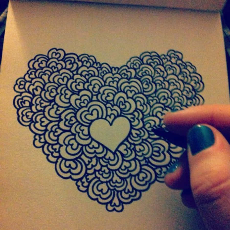 Creative Heart Doodle on a Black Background Wallpaper