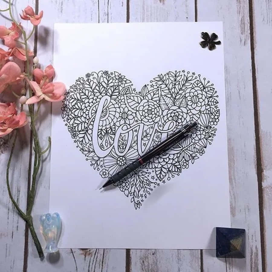 Hand-drawn Heart Doodle on a Colorful Background Wallpaper