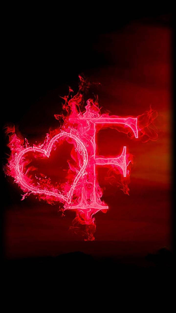 Heart Letter F On Pink Fire