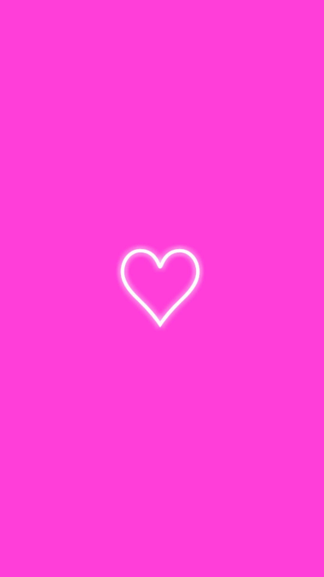 Heart Line Art In Neon Pink Wallpaper