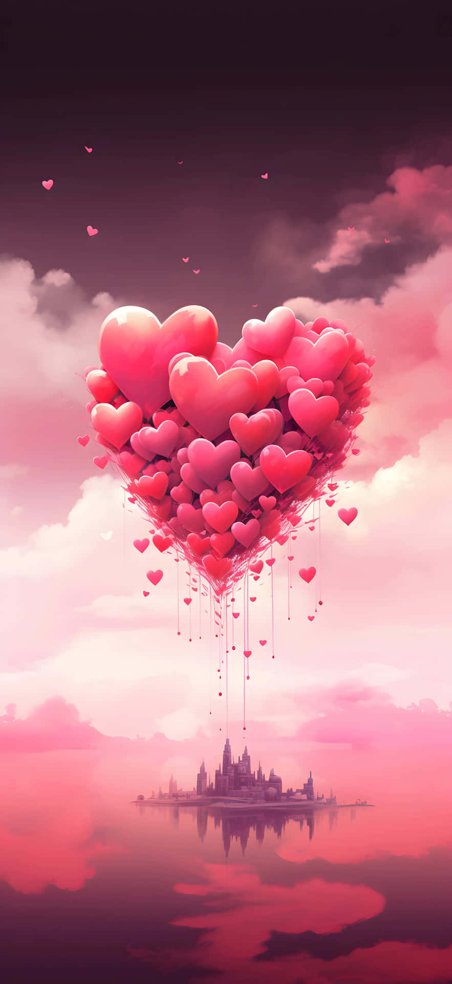 Heart Shaped Balloon Fantasy Skyline Wallpaper