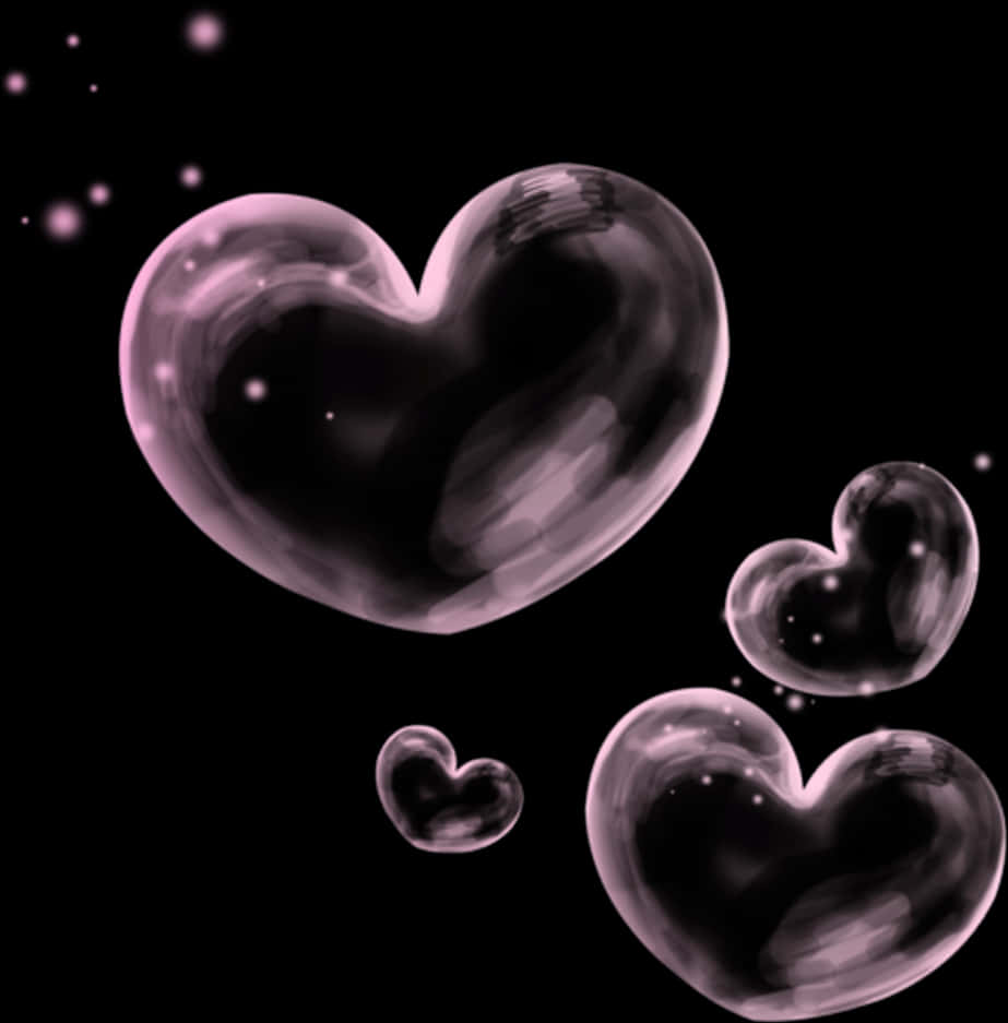 Heart Shaped Bubbles Dark Background PNG