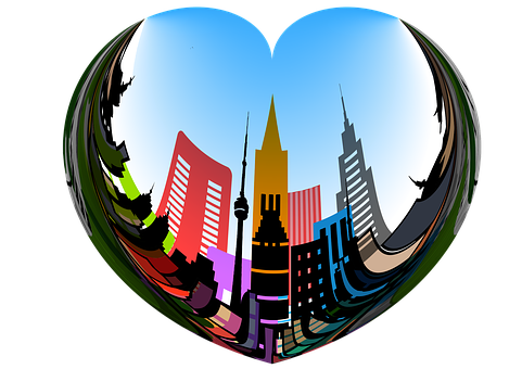 Heart Shaped City Skyline Illustration PNG