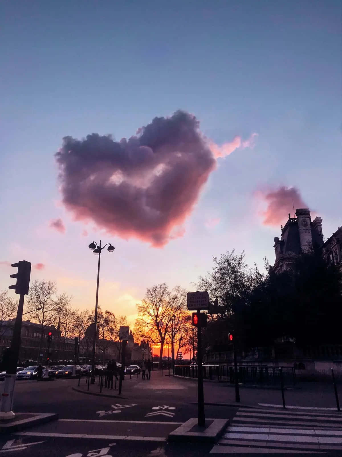 Heart Shaped Cloud Sunset Cityscape Wallpaper