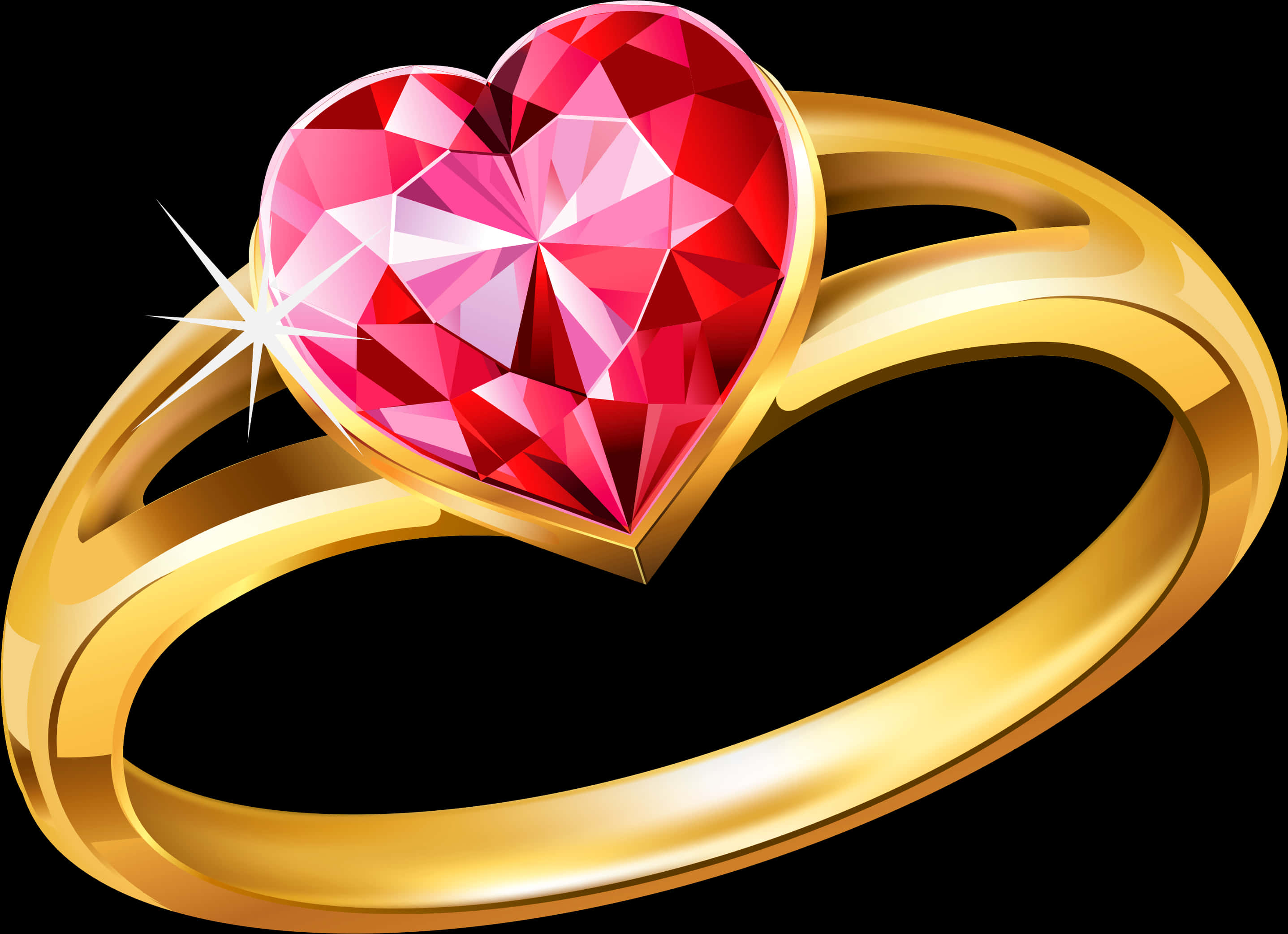 Heart Shaped Gemstone Gold Ring PNG