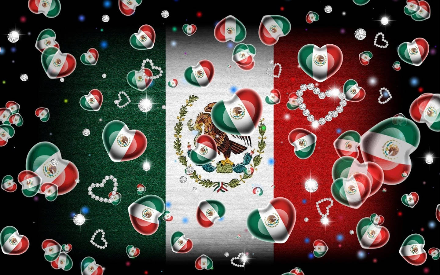 Banderasde México En Forma De Corazón. Fondo de pantalla