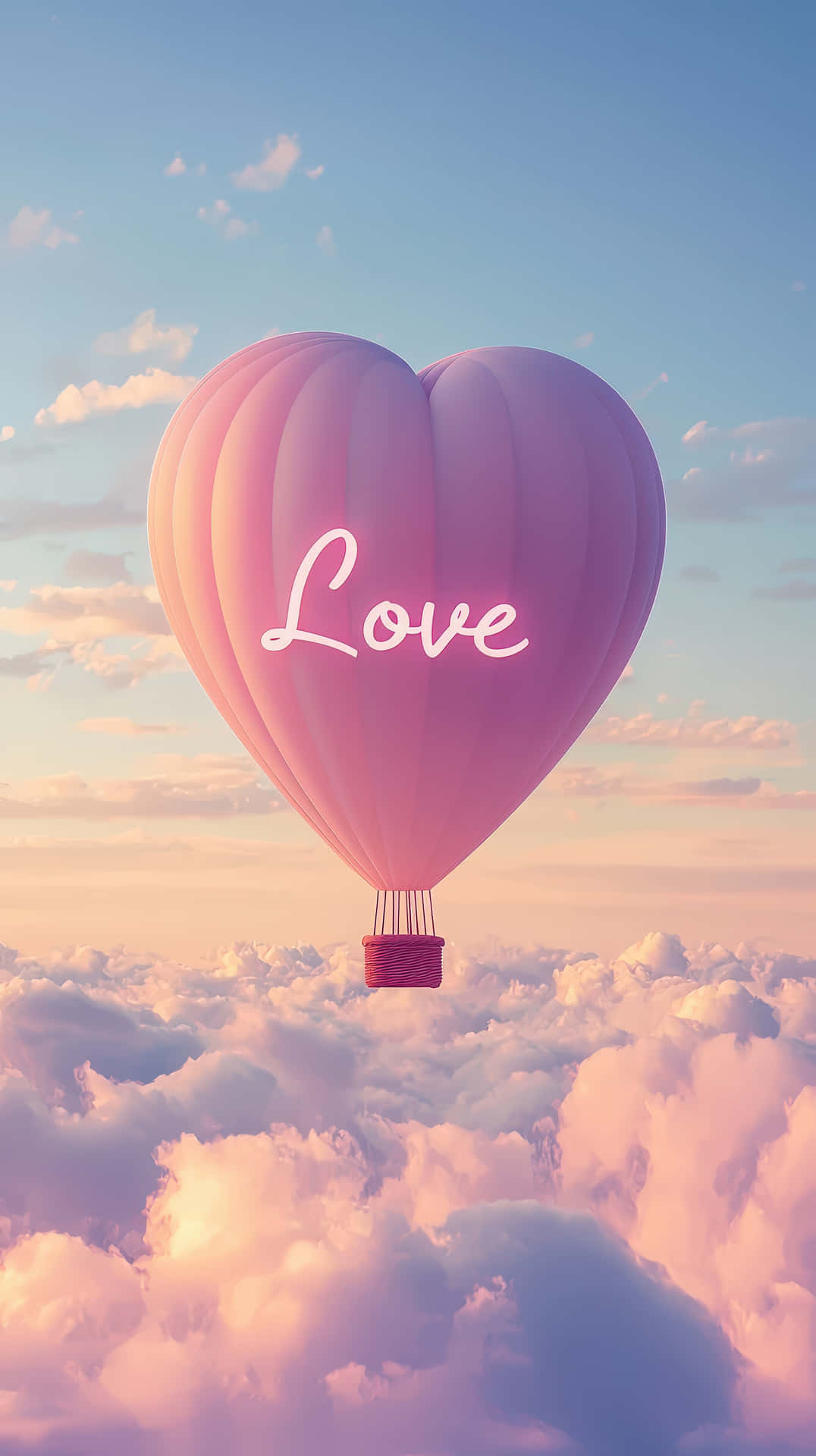 Heart-shaped Pink Hot Air Balloon Floating In Sky Wallpaper