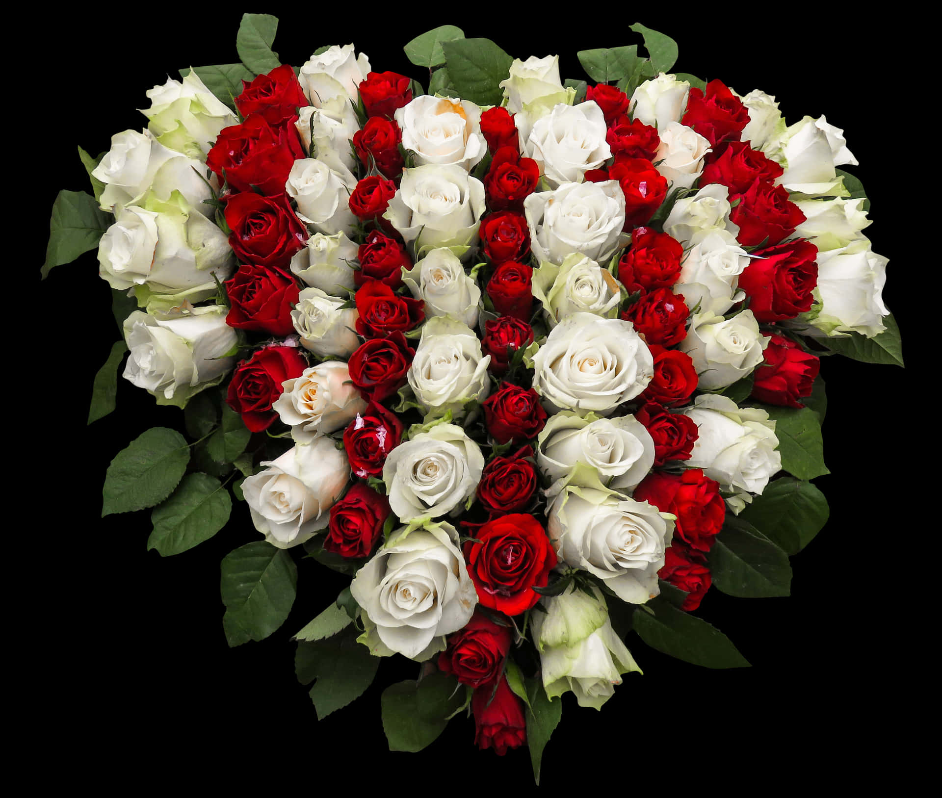 Heart Shaped Red White Rose Bouquet PNG