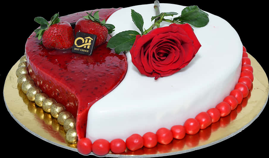 Heart Shaped Strawberry Cakewith Rose PNG