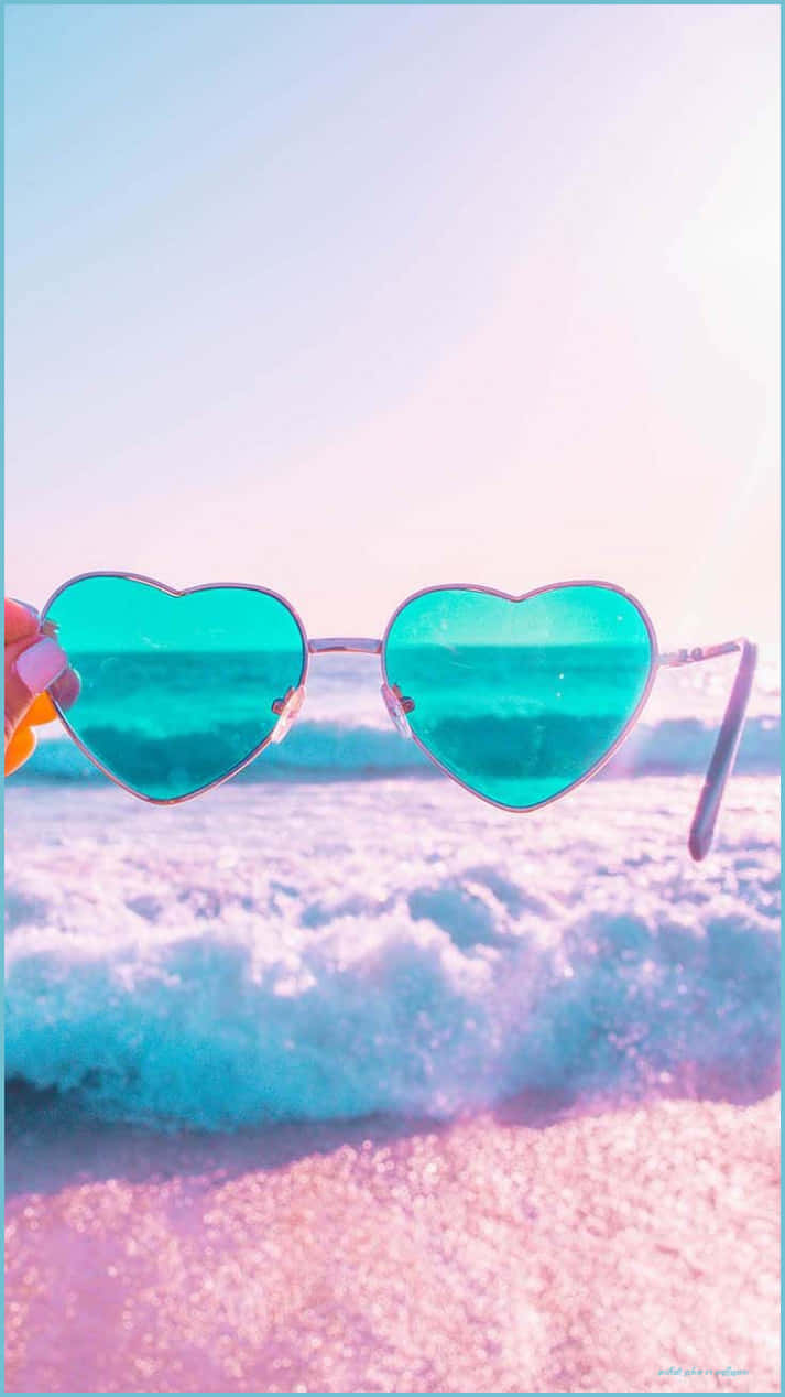 Heart Shaped Sunglasses Beach View Wallpaper