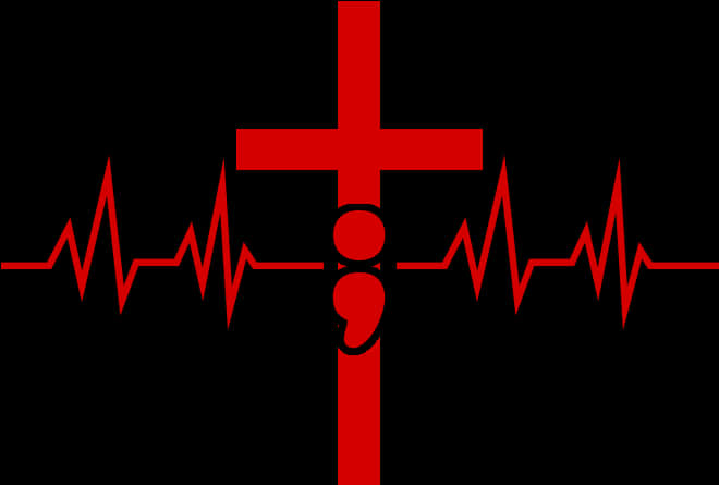 Heartbeat Cross Design PNG
