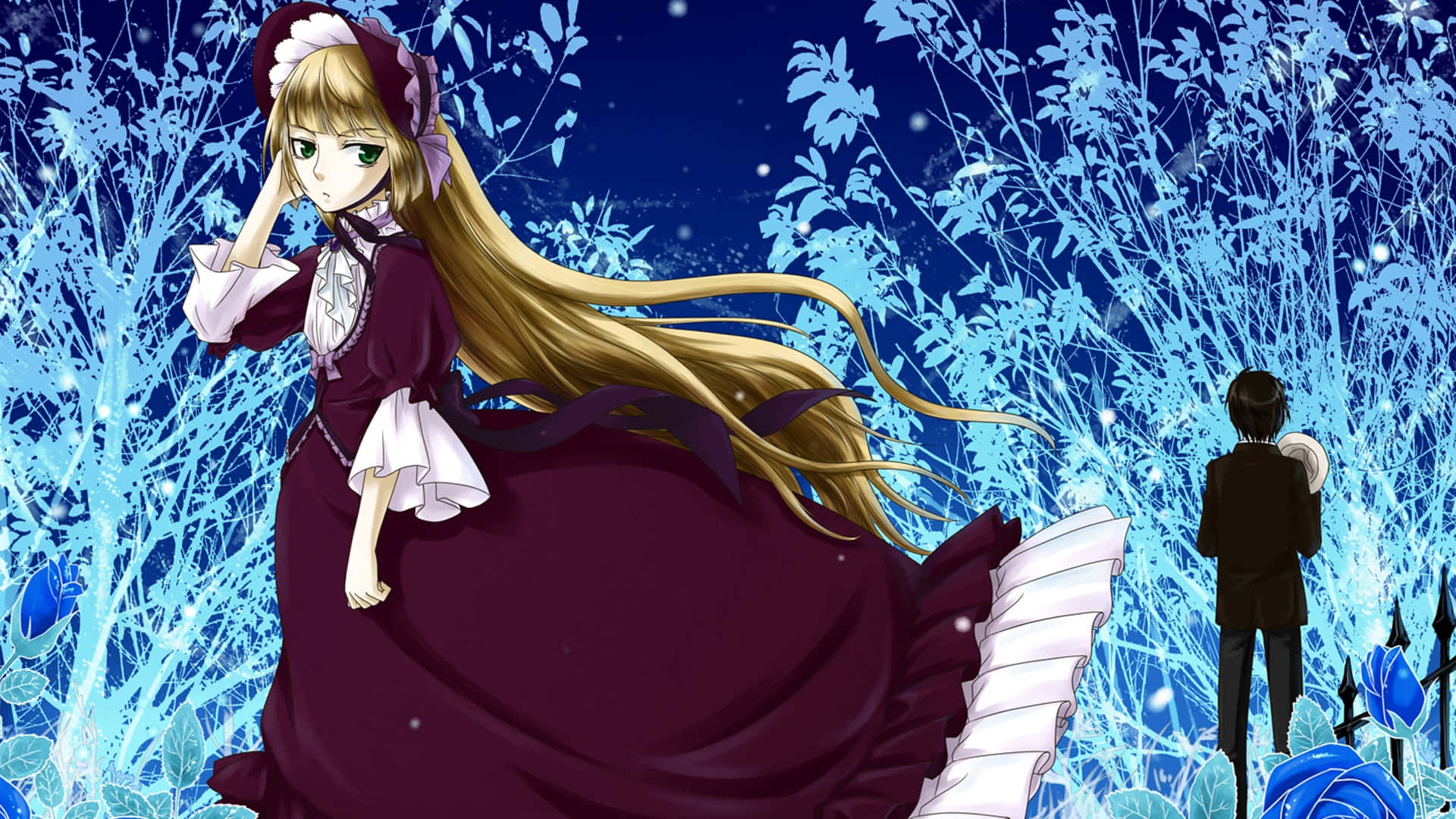Anime Girl In A Dress Standing In The Snow