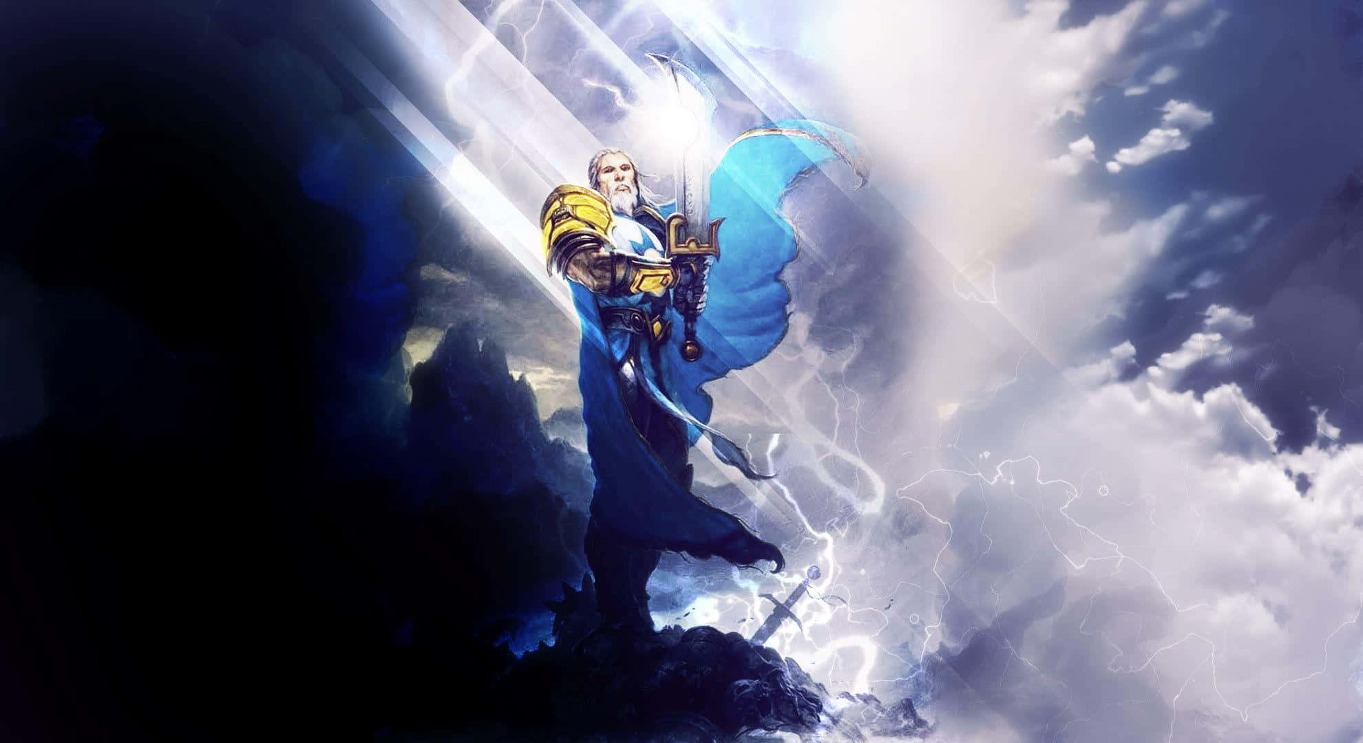 A Man In Blue Standing On A Cloud