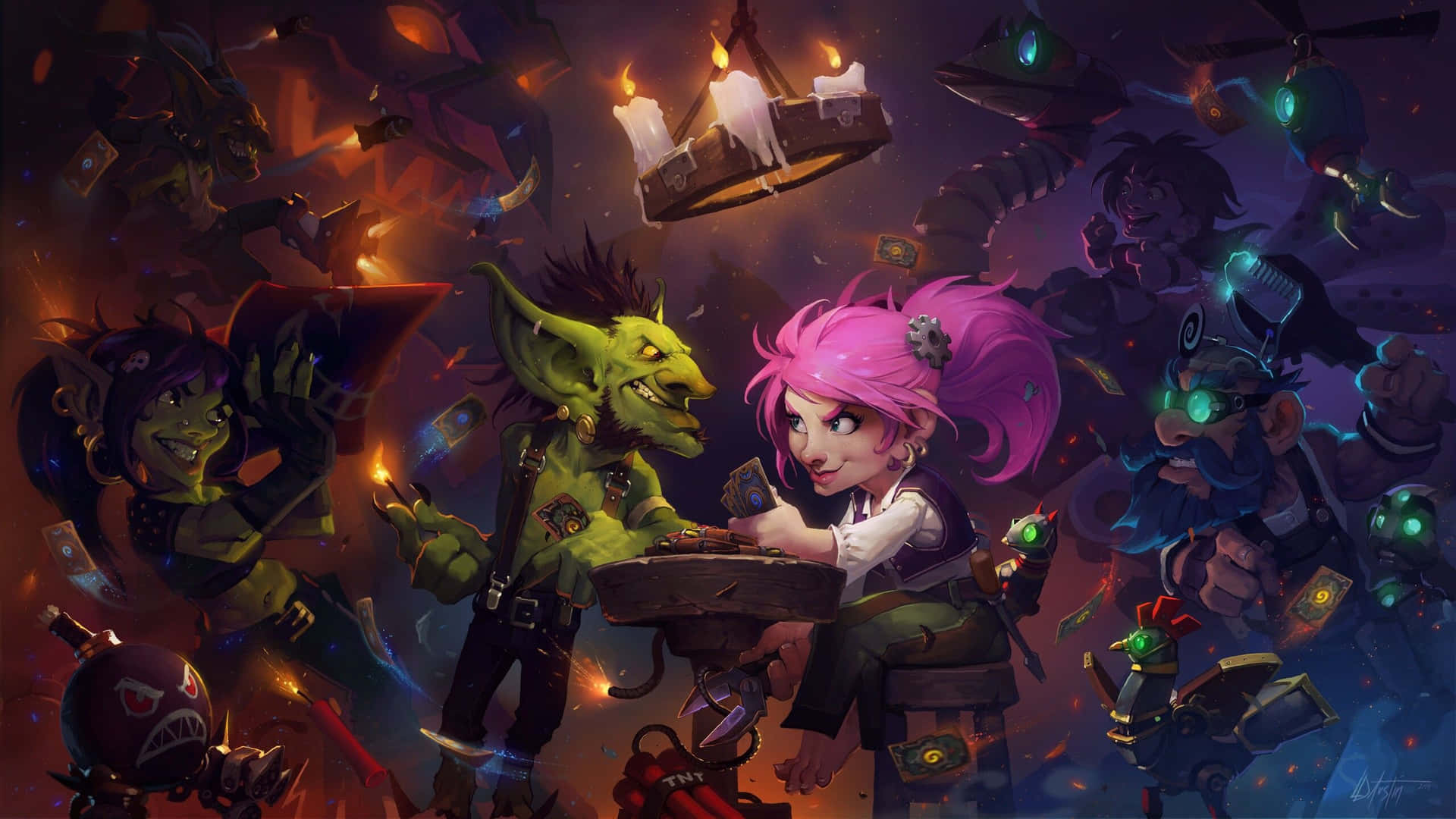A Girl With Pink Hair And A Group Of Other Characters Wallpaper