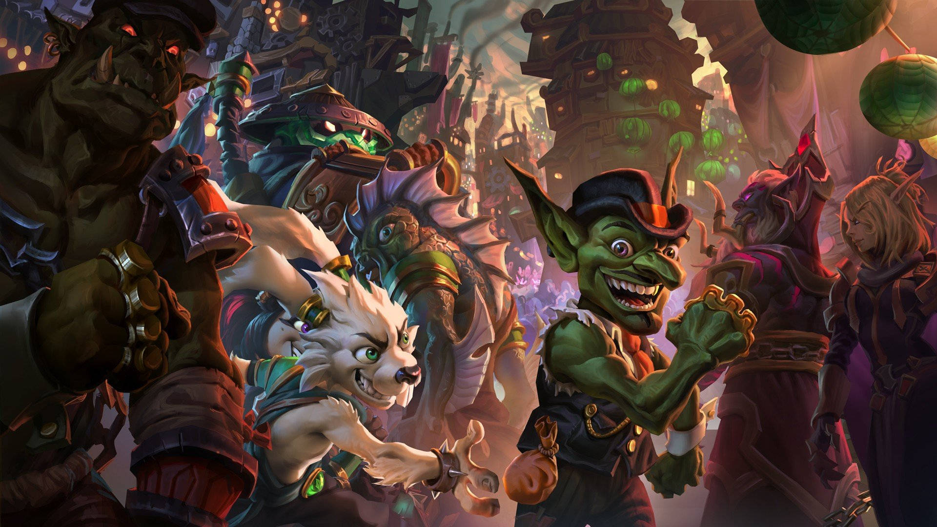 Epic Hearthstone Battle on the Mean Streets - Gaming at 2560 X 1440 Resolution Wallpaper