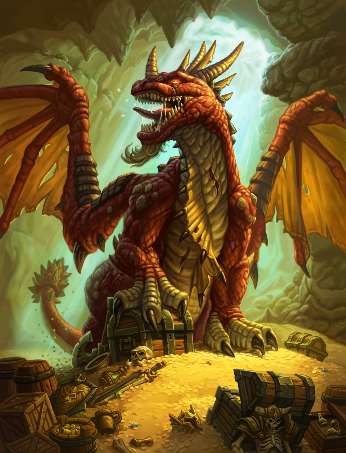 Hearthstone Phone Red Dragon With Treasure Chest Wallpaper