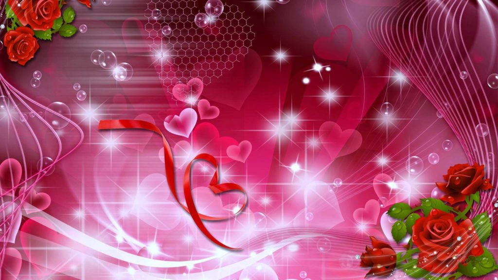 Hjerter Og Roser Kærlighed Skrivebord Tapet Wallpaper