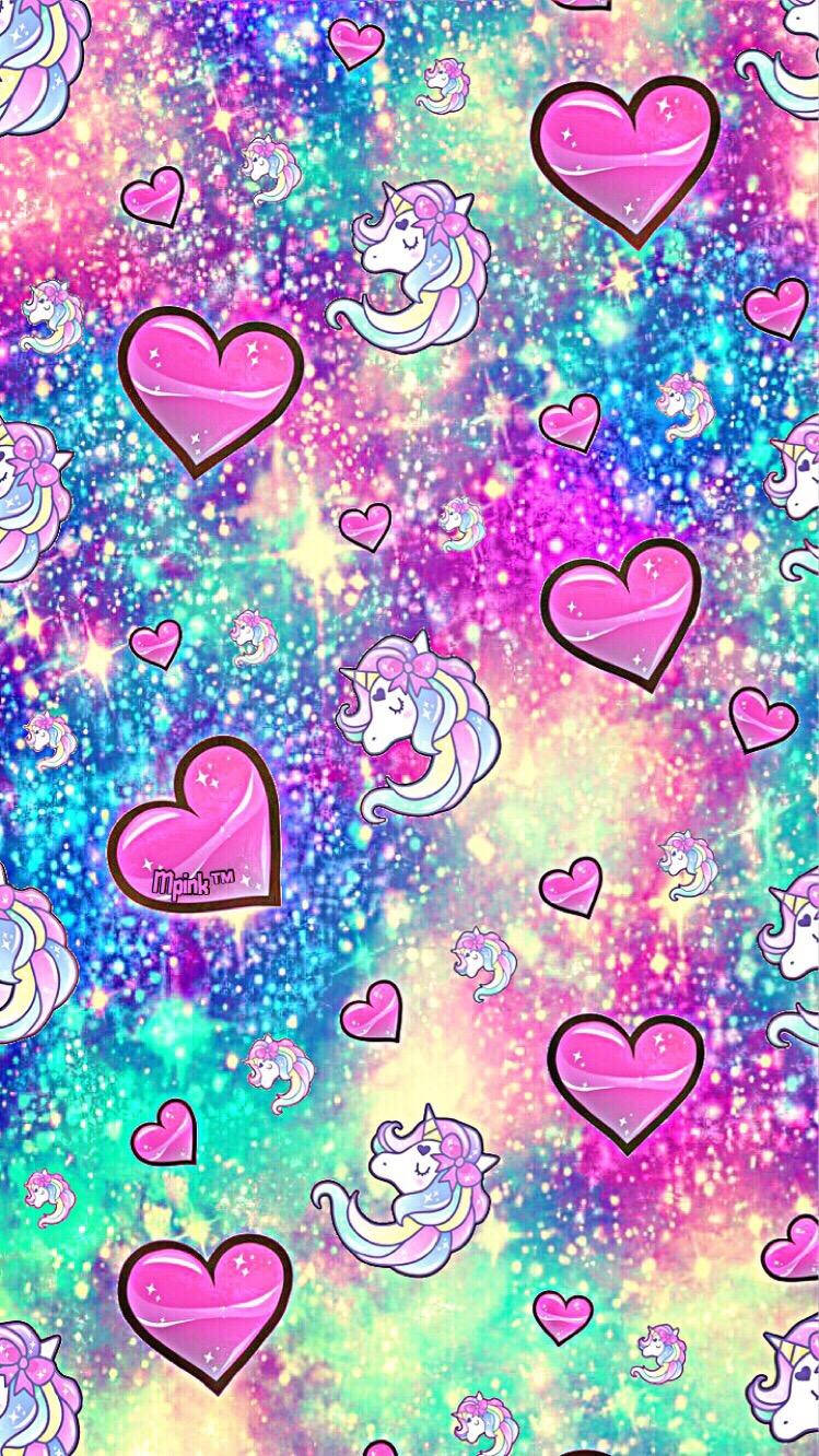 Hearts, Glitter, And Unicorns Wallpaper